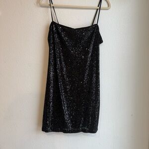 Divided Black Sequin Mini Dress